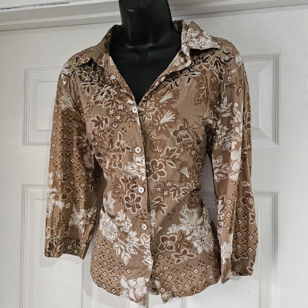 Vintage 2000s cottagecore brown patterned cotton blouseSize small